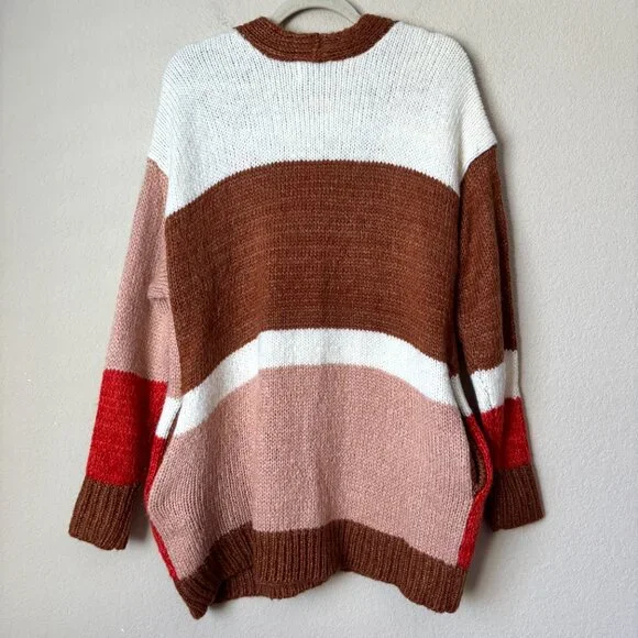 Lush Cozy Wool Blend Oversized Grandpa Colorblock Cardigan Sweater - Picture 10 of 12